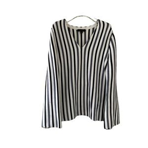 Ann Taylor Navy White Stripe V-neck Bell Sleeve Knit Plullover Sweater Top Large